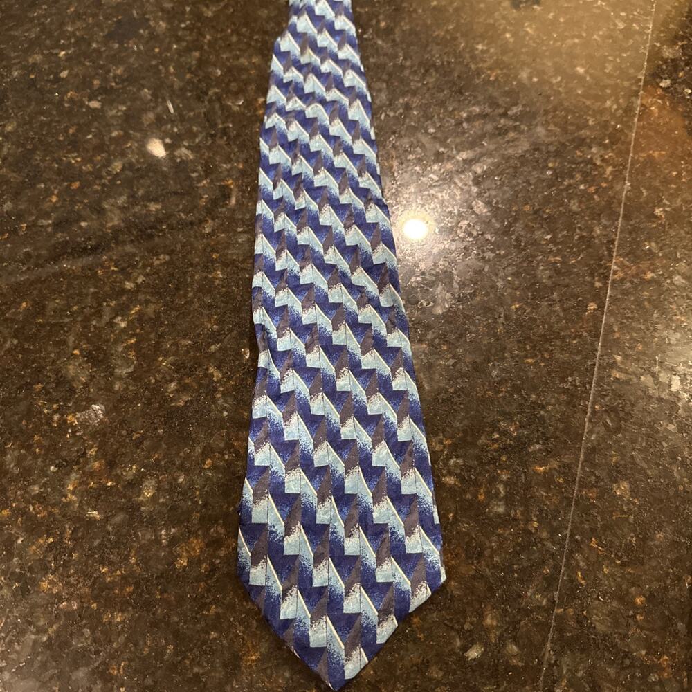 Vintage Enrico Coveri 100% Silk Tie Blue Aqua Geometric Designer Necktie